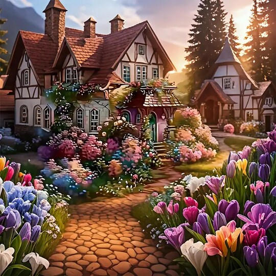 5D Diamond Painting Kit for Adults Beginners,DIY House Flower Paint By Diamond Art Kits,Suitability Friends Full Round Drill Diamonds Dots Gem Art,Home Wall Decor 13.78x13.78 Inch